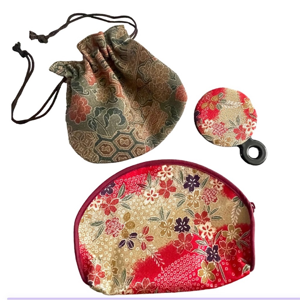Japanese Fabric small Pouches and Mirror set